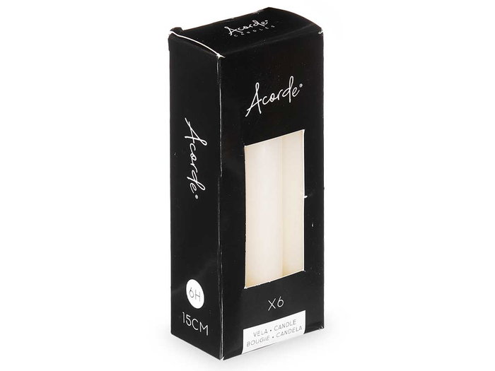 Acorde Set 6 Cirios Crema 15 cm (6 horas) de Cera Parafina, 6 x 4 x 15 cm (Set de 12)