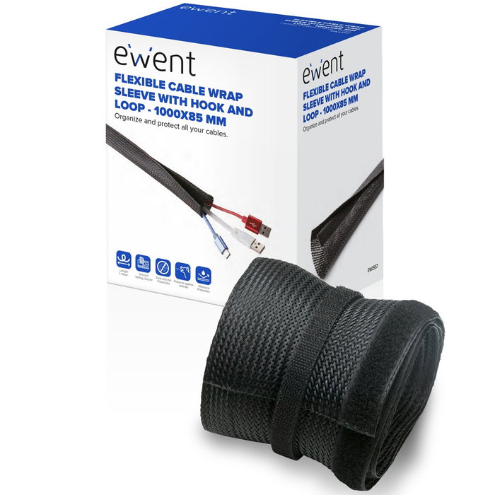 Ewent EW1557 Manguito de Gestión de Cables con Velcro 1000x85 mm Negro Ewent EW1557 Manguito de Gestión de Cables con Velcro 1000x85 mm Negro