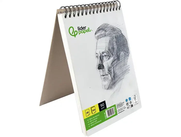 Liderpapel Bloc de Dibujo para Bocetos A6 105x148 mm, 100 Hojas 90 g, Papel sin Recuadro, Espiral