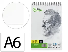 Liderpapel Bloc de Dibujo para Bocetos A6 105x148 mm, 100 Hojas 90 g, Papel sin Recuadro, Espiral
