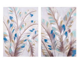 Giftdecor Cuadro Óleo Lienzo Pluma Estampado Surtido 70x100x3 cm (Set de 2)