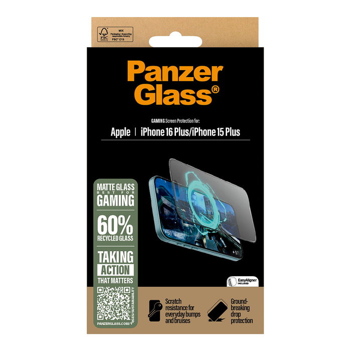 PanzerGlass PanzerGlass Protector de Pantalla Gaming para iPhone 16 Plus / 15 Plus | Ultra-Wide, Aplicación en Seco, Anti-Reflejante y Anti-Huellas | 1 Unidad