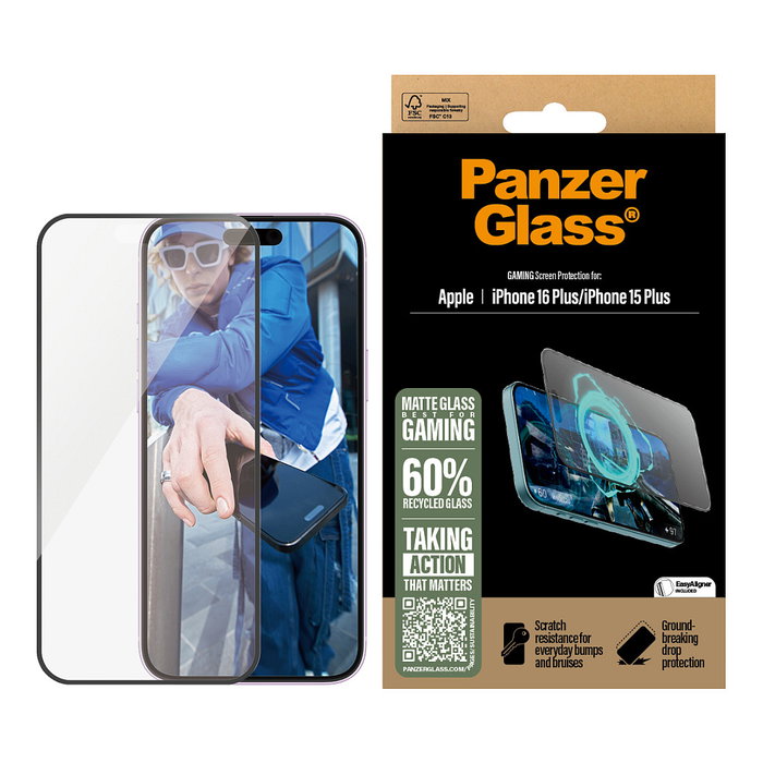 PanzerGlass PanzerGlass Protector de Pantalla Gaming para iPhone 16 Plus / 15 Plus | Ultra-Wide, Aplicación en Seco, Anti-Reflejante y Anti-Huellas | 1 Unidad