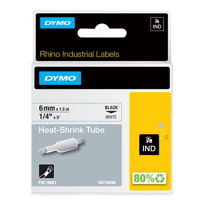 Dymo Tubo Termo-retráctil Rhino ID1-6 Negro sobre Blanco 6mm x 1,5m Dymo Tubo Termo-retráctil Rhino ID1-6 Negro sobre Blanco 6mm x 1,5m