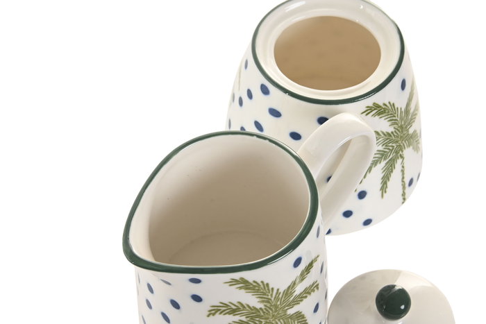 DKD Home Decor Set de 2 Azucareros de Porcelana Palmeras Palm 25 Verde y Azul de 11x7,6x7,8 cm