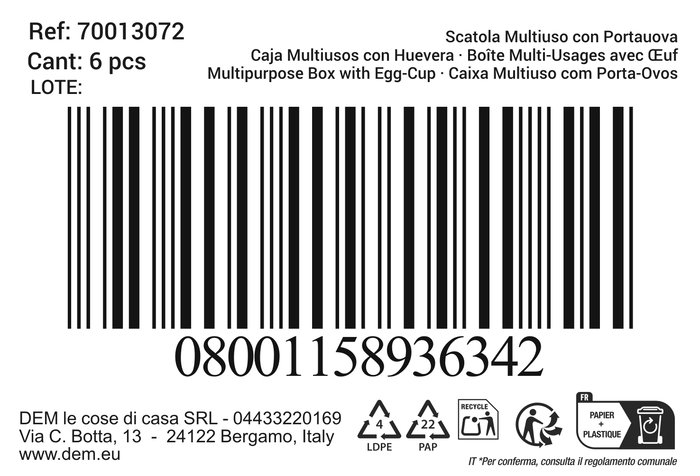 Inde Caja Multiusos Transparente con Huevera, Organizador de Cocina, 35x14.5x8.5 cm (6 Unidades)