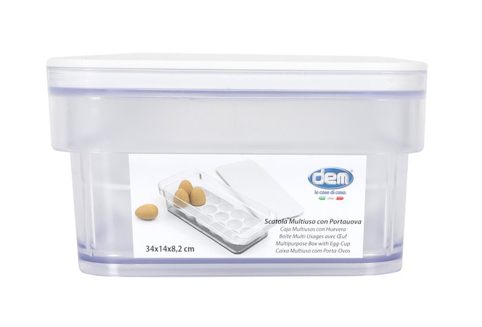 Inde Caja Multiusos Transparente con Huevera, Organizador de Cocina (6 Unidades)