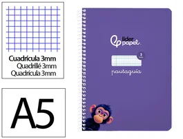 Liderpapel Cuaderno Espiral Pautaguía A5, Tapa Blanda, 40 Hojas 75gr, Cuadro Pautado 3mm, Color Lila