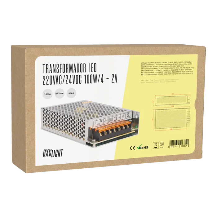 BX3 LIGHT Transformador Fuente Alimentación AC/DC Convertidor 220VAC/24VDC 100W 4.2A IP20 BX3-TR-IP25-100W-24V para Iluminación LED BX3 LIGHT Transformador Fuente Alimentación AC/DC Convertidor 220VAC/24VDC 100W 4.2A IP20 BX3-TR-IP25-100W-24V para Iluminación LED
