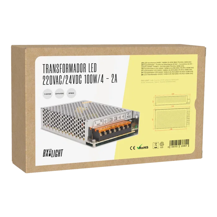 BX3 LIGHT Transformador Fuente Alimentación AC/DC Convertidor 220VAC/24VDC 100W 4.2A IP20 BX3-TR-IP25-100W-24V para Iluminación LED