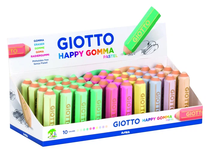 Giotto Happy Gomma Pastel Goma de Borrar Forma de Lápiz Colores Pastel Surtidos para Estuche