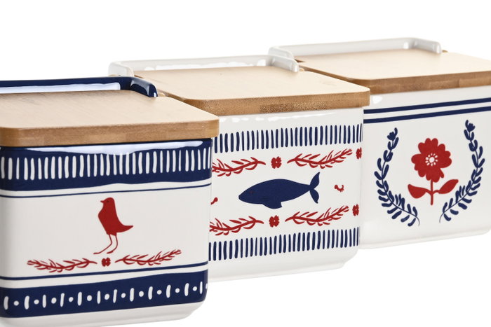 DKD Home Decor Salero Blue Red Bird de Dolomita y Bambú 750ml DKD Home Decor Salero Blue Red Bird de Dolomita y Bambú 750ml