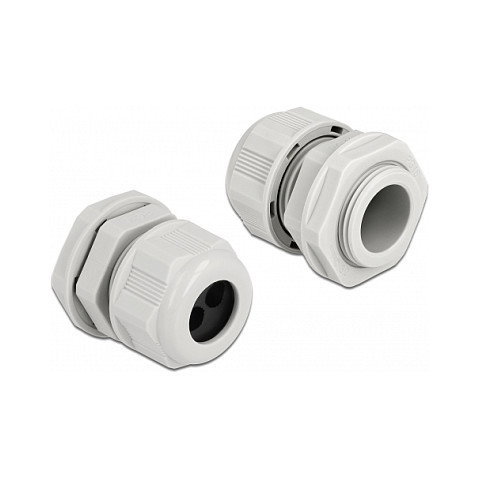DeLOCK Prensaestopas PG16 para dos cables redondos, Gris, 2 piezas