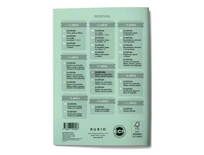 Rubio Cuaderno Caligrafía Nº 5 Certificado FSC 15x213x155 mm