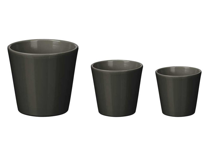 Ibergarden Set 3 Macetas Cónicas 14 cm, 17 cm y 22 cm Antracita Mate de Arcilla