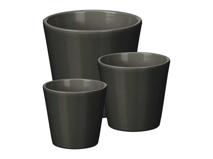 Ibergarden Set 3 Macetas Cónicas 14 cm, 17 cm y 22 cm Antracita Mate de Arcilla