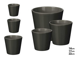 Ibergarden Set 3 Macetas Cónicas 14 cm, 17 cm y 22 cm Antracita Mate de Arcilla