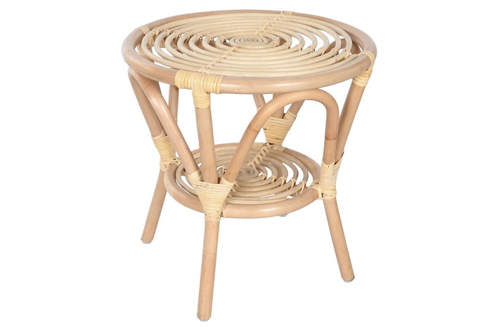 DKD Home Decor Indonesia 1c24 Mesa Auxiliar Set de 3 Blanco Natural Ratan 50 x 50 x 50 cm