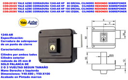 BAJA AZBE Cerradura 1240 HPR100 de sobreponer derecha solo palanca