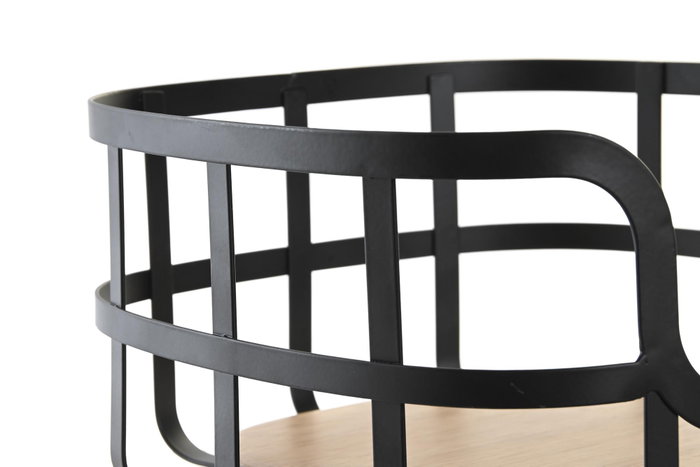 DKD Home Decor Frutero de Acero y Bambú Negro y Natural 24x24x12,7 cm