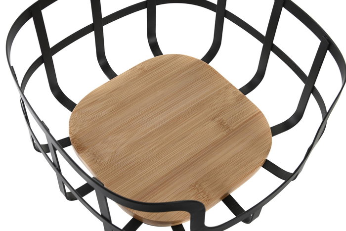 DKD Home Decor Frutero de Acero y Bambú Negro y Natural 24x24x12,7 cm