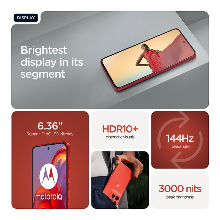 Motorola Edge 60 Neo 5G Smartphone 12+256GB Pantalla 6.36" P-OLED 120Hz, Cámara Triple 50MP Sony, Android 15, Batería 5000mAh, Carga 68W, Rojo Poinciana