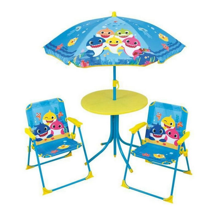 Fun House Baby Shark Muebles de jardín con mesa, 2 sillas y sombrilla