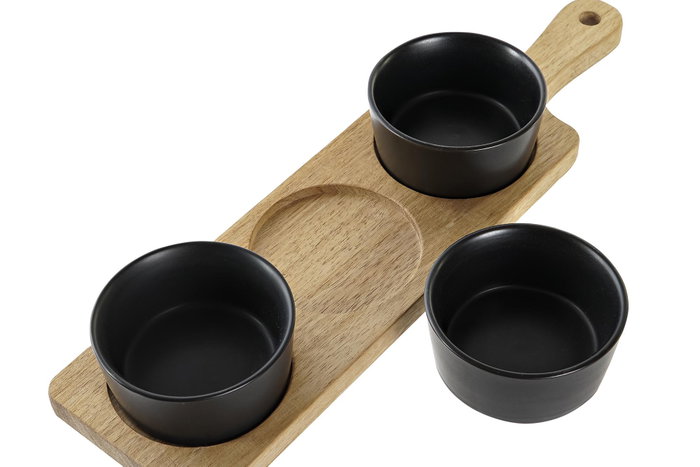 DKD Home Decor Set de 4 Tablas para Aperitivo de Acacia y Gres, 38x10x5,2 cm, Negro/Natural