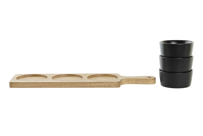 DKD Home Decor Set de 4 Tablas para Aperitivo de Acacia y Gres, 38x10x5,2 cm, Negro/Natural
