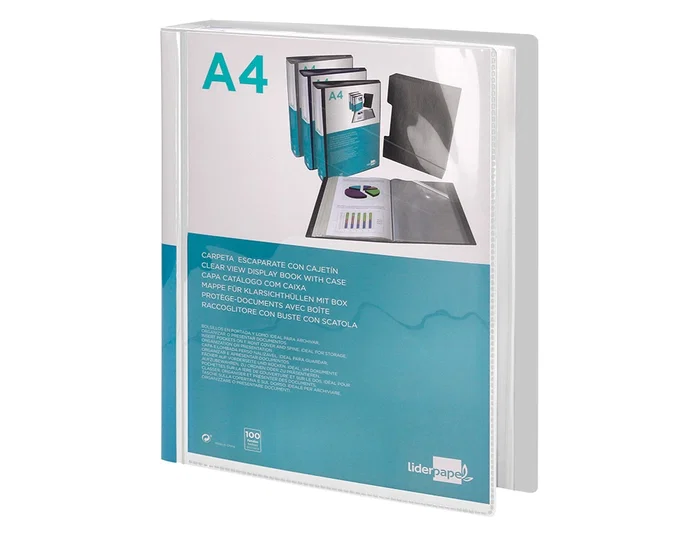 Liderpapel Carpeta Personalizable A4 con 100 Fundas Transparentes de Polipropileno y Cajetín