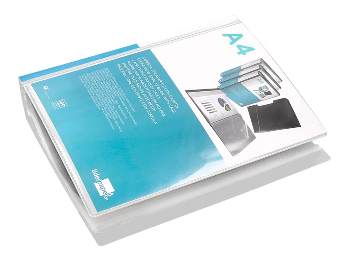Liderpapel Carpeta Personalizable A4 con 100 Fundas Transparentes de Polipropileno y Cajetín