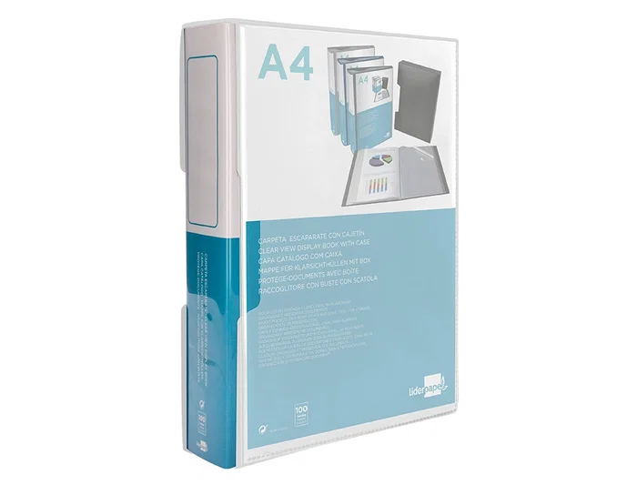 Liderpapel Carpeta Personalizable A4 con 100 Fundas Transparentes de Polipropileno y Cajetín