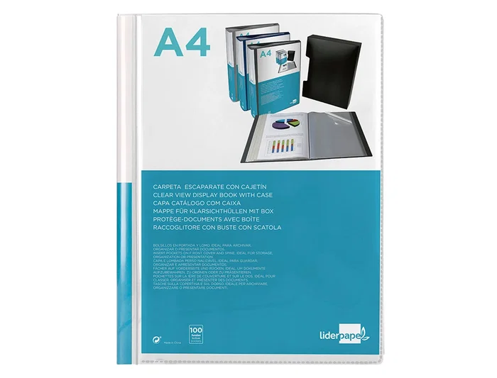 Liderpapel Carpeta Personalizable A4 con 100 Fundas Transparentes de Polipropileno y Cajetín