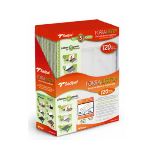 SADIPAL Forro Ajustable de PVC Transparente 120µ 30x55 cm (Pack de 5)
