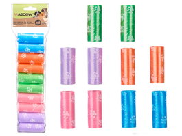 MASCOW Set de 10 rollos de bolsas para mascota en colores variados