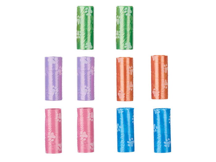 MASCOW Set de 10 rollos de bolsas para mascota en colores variados