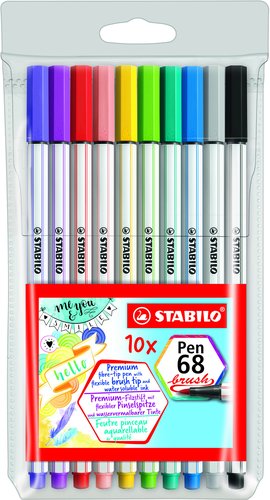 Stabilo Pen 68 Brush Estuche de 10 Colores con Punta de Pincel
