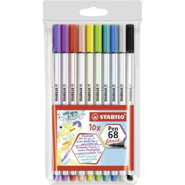 Stabilo Pen 68 Brush Estuche de 10 Colores con Punta de Pincel
