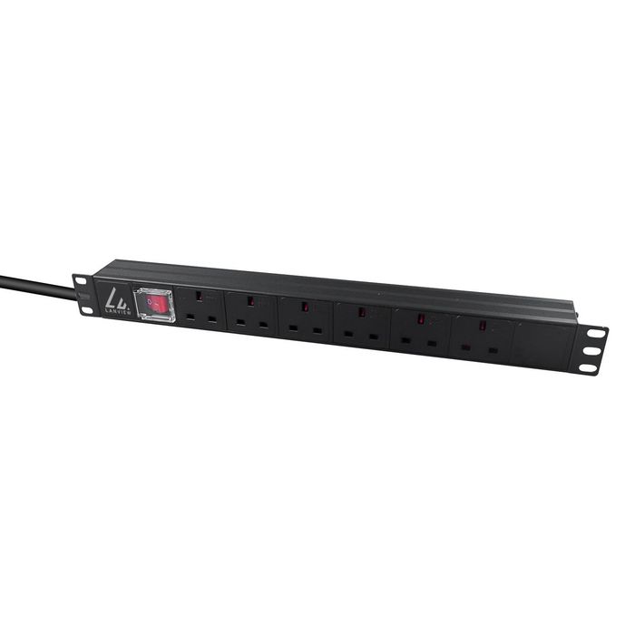 Lanview Regleta de alimentación para montaje en rack de 19, 1U, 6 enchufes UK con toma de tierra, cable de 3 metros