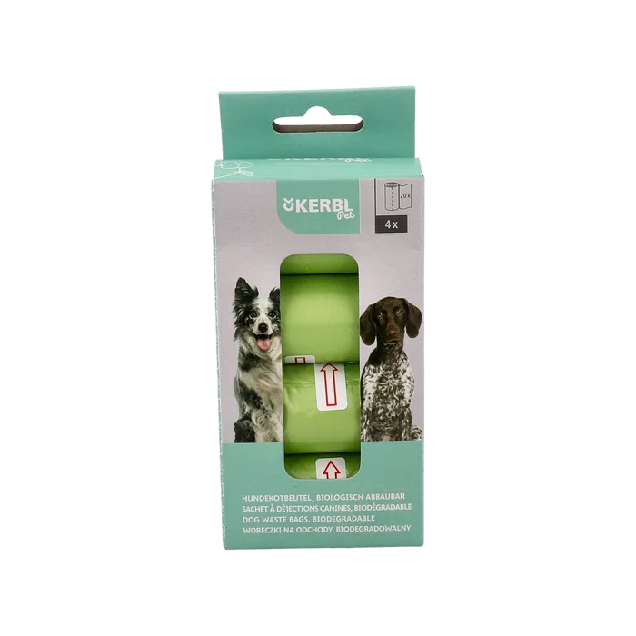Kerbl Bolsas para Excrementos de Perro Biodegradables, 4 Rollos con 20 Bolsas Cada Uno, Plástico EPI