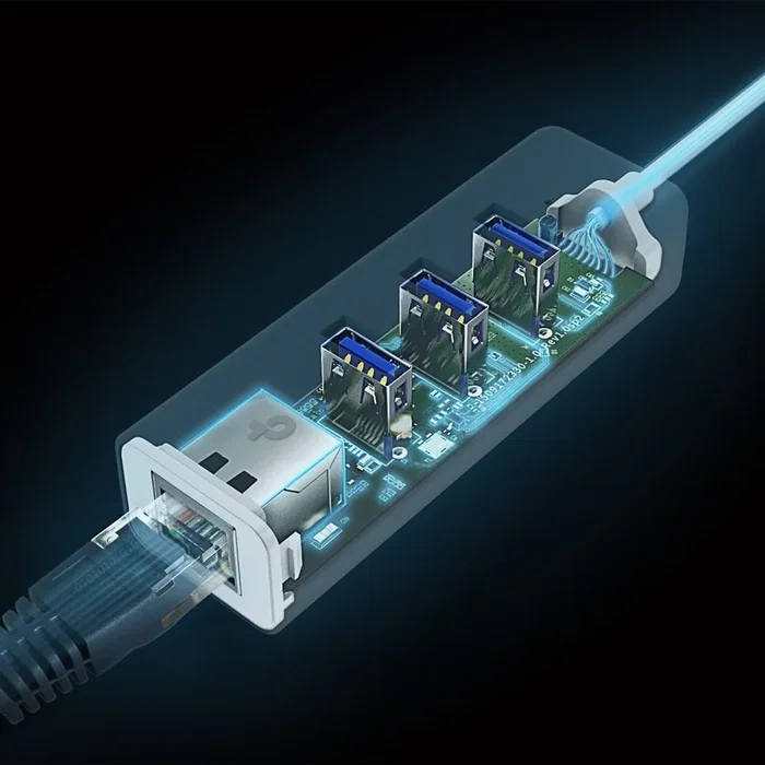 TP-Link UE330C Adaptador USB-C con Gigabit Ethernet y Hub de 3 puertos USB 3.0, Blanco