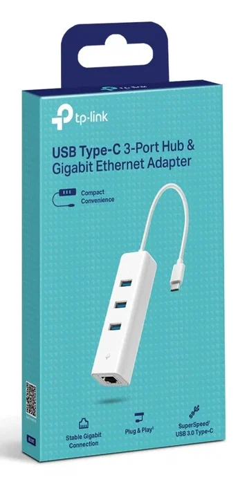 TP-Link UE330C Adaptador USB-C con Gigabit Ethernet y Hub de 3 puertos USB 3.0, Blanco