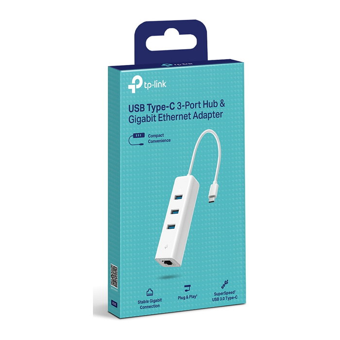 TP-Link UE330C Hub USB-C con 3 Puertos USB 3.0 y Gigabit Ethernet Blanco TP-Link UE330C Hub USB-C con 3 Puertos USB 3.0 y Gigabit Ethernet Blanco