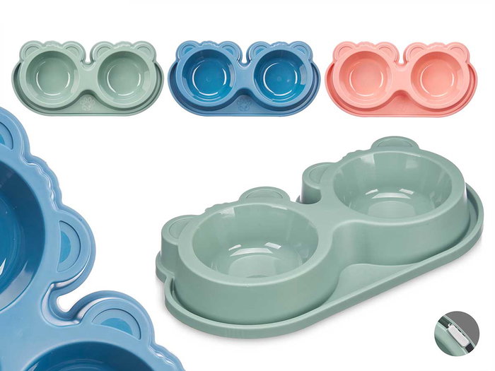 Mascow Comedero Doble Plástico para Perros y Gatos Pequeños, 33x4.5x16 cm, Colores Surtidos (Set de 24) Mascow Comedero Doble Plástico para Perros y Gatos Pequeños, 33x4.5x16 cm, Colores Surtidos (Set de 24)