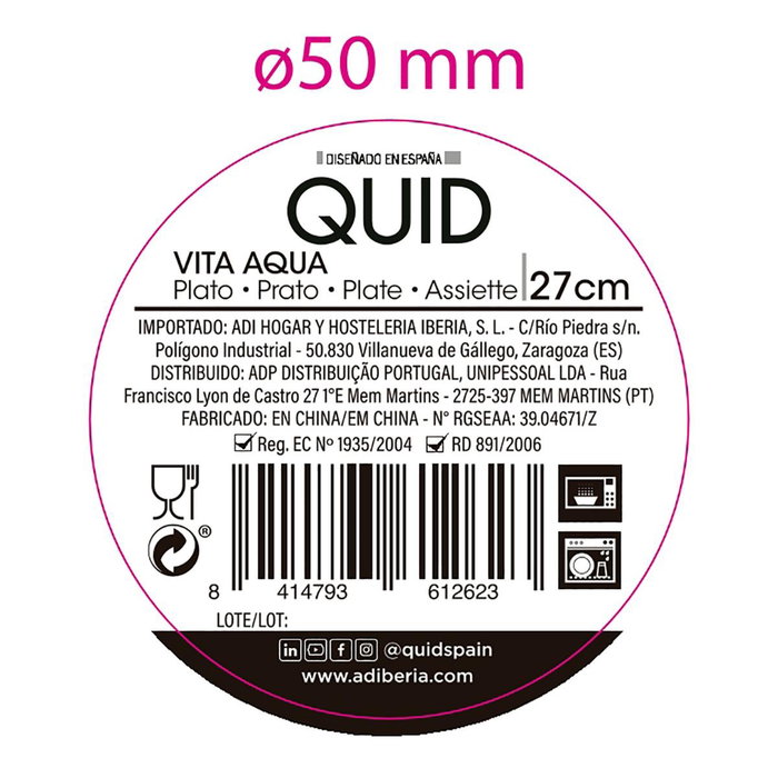Quid Plato Llano Cerámico Vita Aqua Turquesa 27 cm Quid Plato Llano Cerámico Vita Aqua Turquesa 27 cm