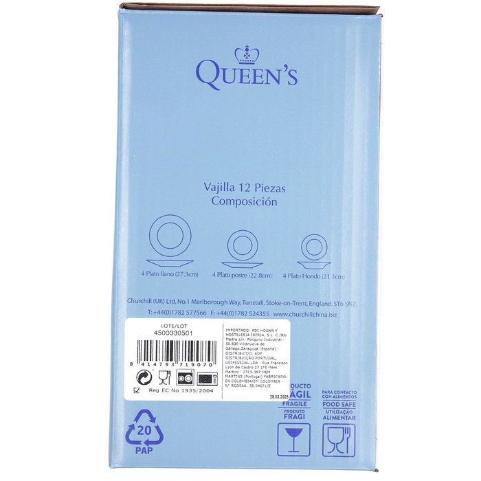 Queen's Vajilla de Cerámica Jacobean 12 Piezas Blanco