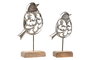 DKD Home Decor Set de 2 Figuras de Pájaro en Aluminio y Mango, Gris y Marrón