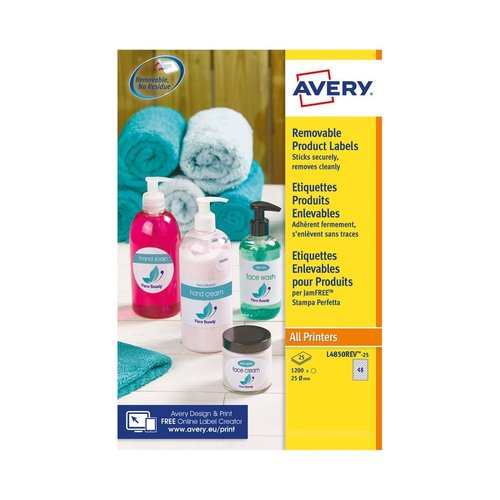Avery Etiquetas Adhesivas Redondas Removibles Blancas 51 mm para Láser, Ink-jet y Fotocopiadora - Caja de 375 Unidades Avery Etiquetas Adhesivas Redondas Removibles Blancas 51 mm para Láser, Ink-jet y Fotocopiadora - Caja de 375 Unidades