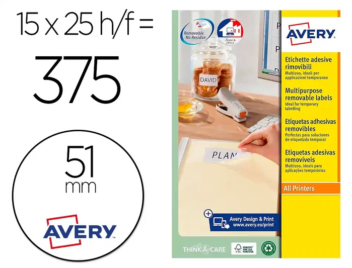 Avery Etiquetas Adhesivas Blancas Redondas Removibles 51 mm Avery Etiquetas Adhesivas Blancas Redondas Removibles 51 mm