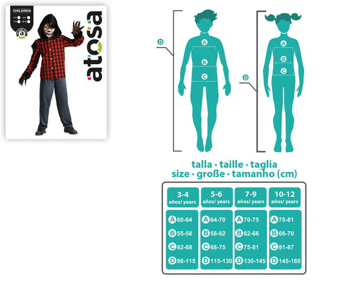 Disfraz Infantil de Hombre Lobo con Camiseta a Cuadros Roja y Pantalón Gris, 5-6 Años Disfraz Infantil de Hombre Lobo con Camiseta a Cuadros Roja y Pantalón Gris, 5-6 Años